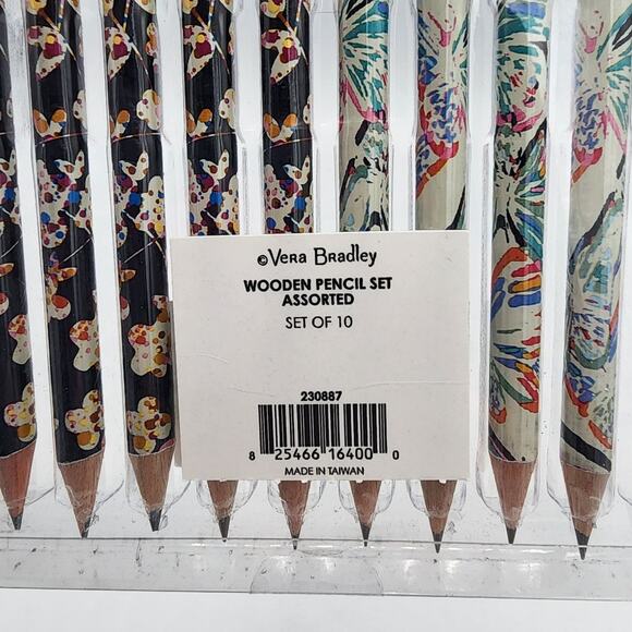 NEW Vera Bradley VB Assorted Wooden Writing Pencil Set of 10 White Black Design - Picture 5 of 5